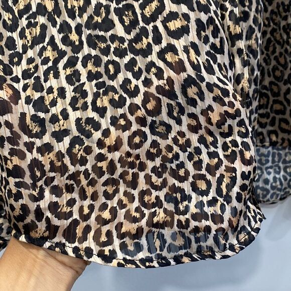 Zara Leopard Print Sheer Long Sleeves Button Down Shirt - Picture 8 of 8